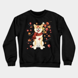 Maple Dog Leaf Fall Hello Autumn Funny Shiba Inu Lover Crewneck Sweatshirt